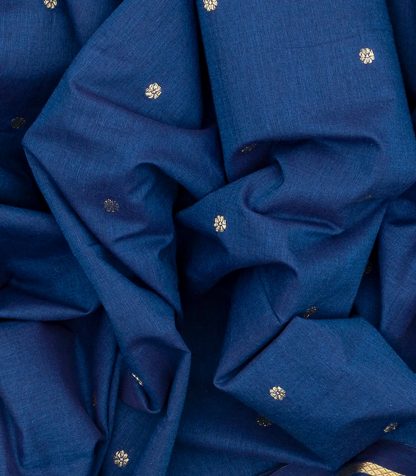 Blue Handloom Paithani Silk Saree With Floral Buttas-Blue