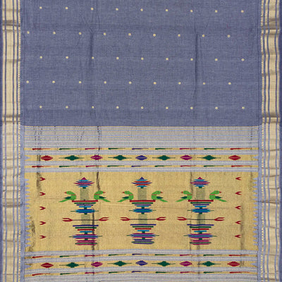 Grey Handloom Paithani Silk Saree With Floral Buttas-Grey