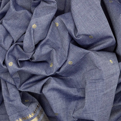 Grey Handloom Paithani Silk Saree With Floral Buttas-Grey