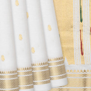 White Handloom Paithani Silk Saree With Mango Buttas-White