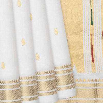 White Handloom Paithani Silk Saree With Mango Buttas-White