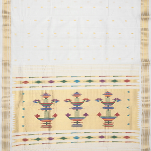 White Handloom Paithani Silk Saree With Mango Buttas-White