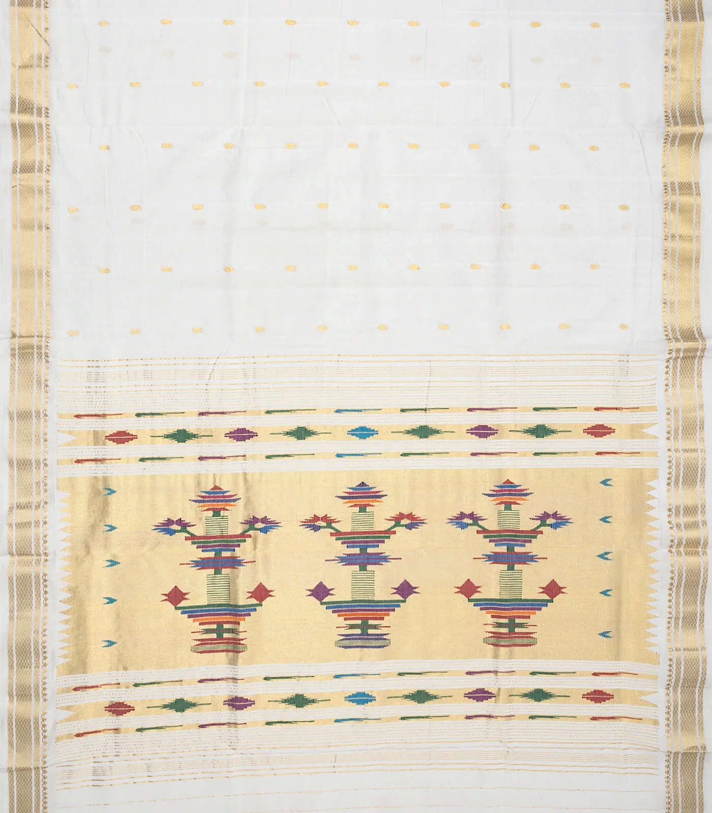 White Handloom Paithani Silk Saree With Mango Buttas-White
