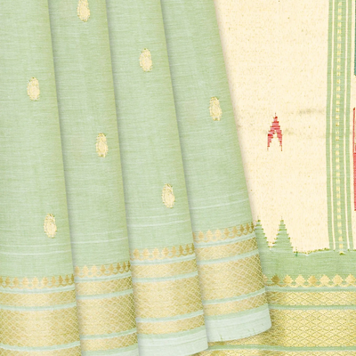 Light Green Handloom Paithani Silk Saree With Mango Buttas-Light Green