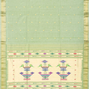 Light Green Handloom Paithani Silk Saree With Mango Buttas-Light Green