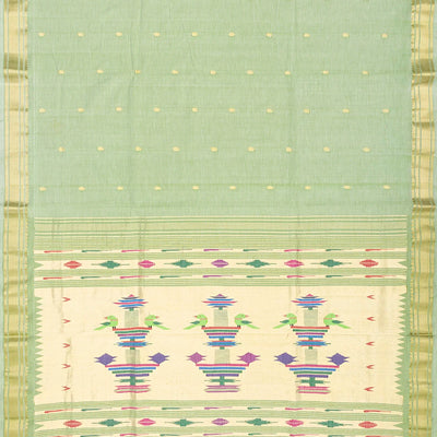 Light Green Handloom Paithani Silk Saree With Mango Buttas-Light Green