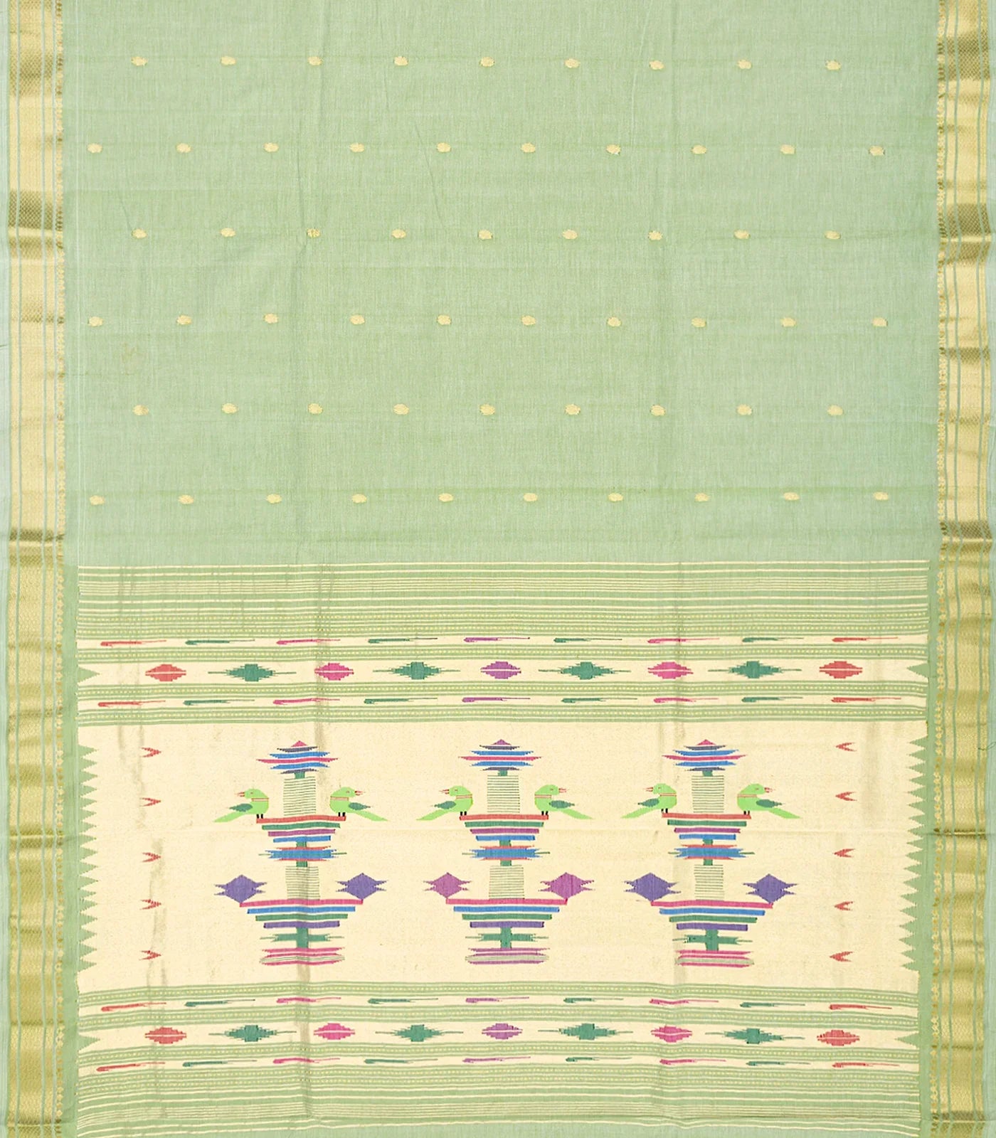Light Green Handloom Paithani Silk Saree With Mango Buttas-Light Green