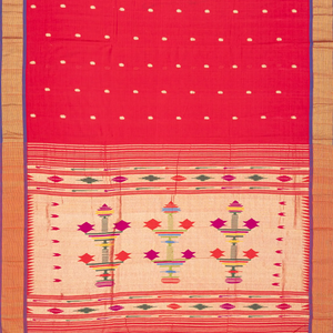 Red Handloom Paithani Silk Saree With Mango Buttas-Red