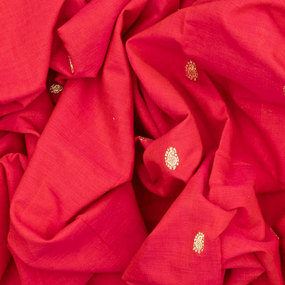 Red Handloom Paithani Silk Saree With Mango Buttas-Red