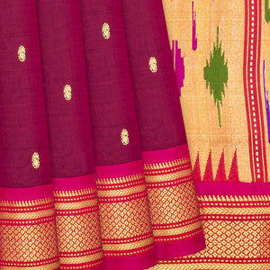 Crimson Handloom Paithani Silk Saree With Mango Zari Buttas-Crimson