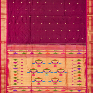Crimson Handloom Paithani Silk Saree With Mango Zari Buttas-Crimson