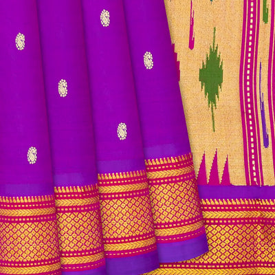 Purple Handloom Paithani Silk Saree With Mango Zari Buttas-Purple
