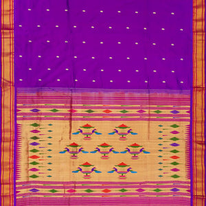 Purple Handloom Paithani Silk Saree With Mango Zari Buttas-Purple