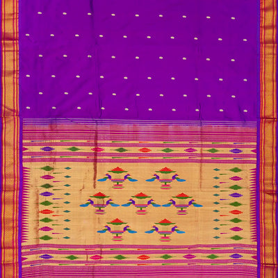 Purple Handloom Paithani Silk Saree With Mango Zari Buttas-Purple