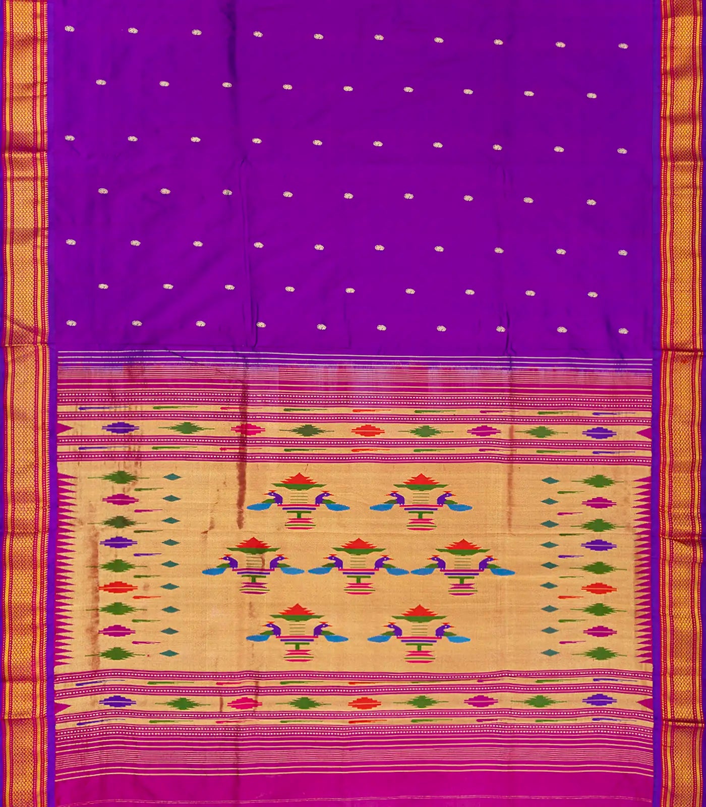 Purple Handloom Paithani Silk Saree With Mango Zari Buttas-Purple