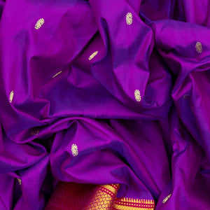Purple Handloom Paithani Silk Saree With Mango Zari Buttas-Purple