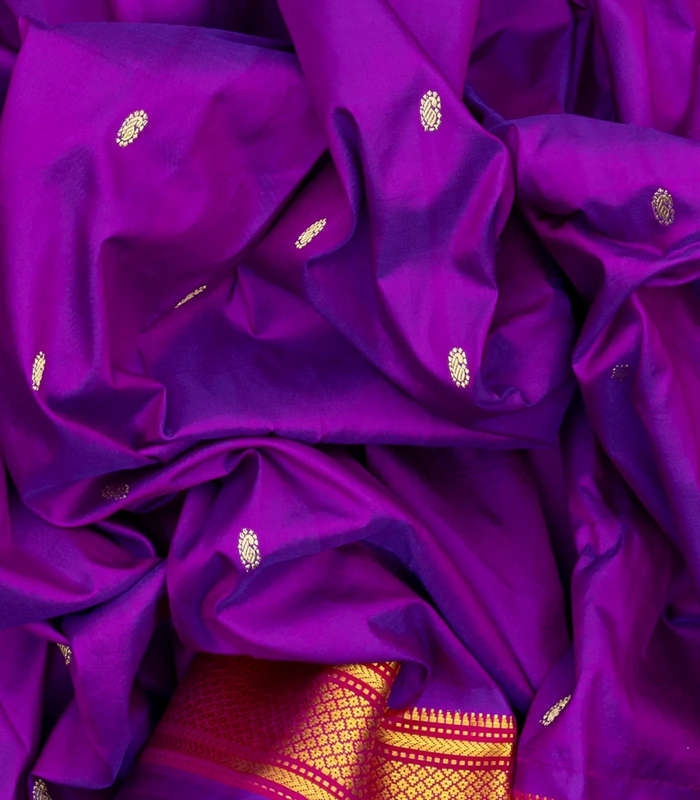 Purple Handloom Paithani Silk Saree With Mango Zari Buttas-Purple
