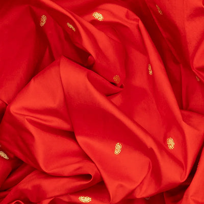Red Handloom Paithani Silk Saree With Zari Buttas-Red