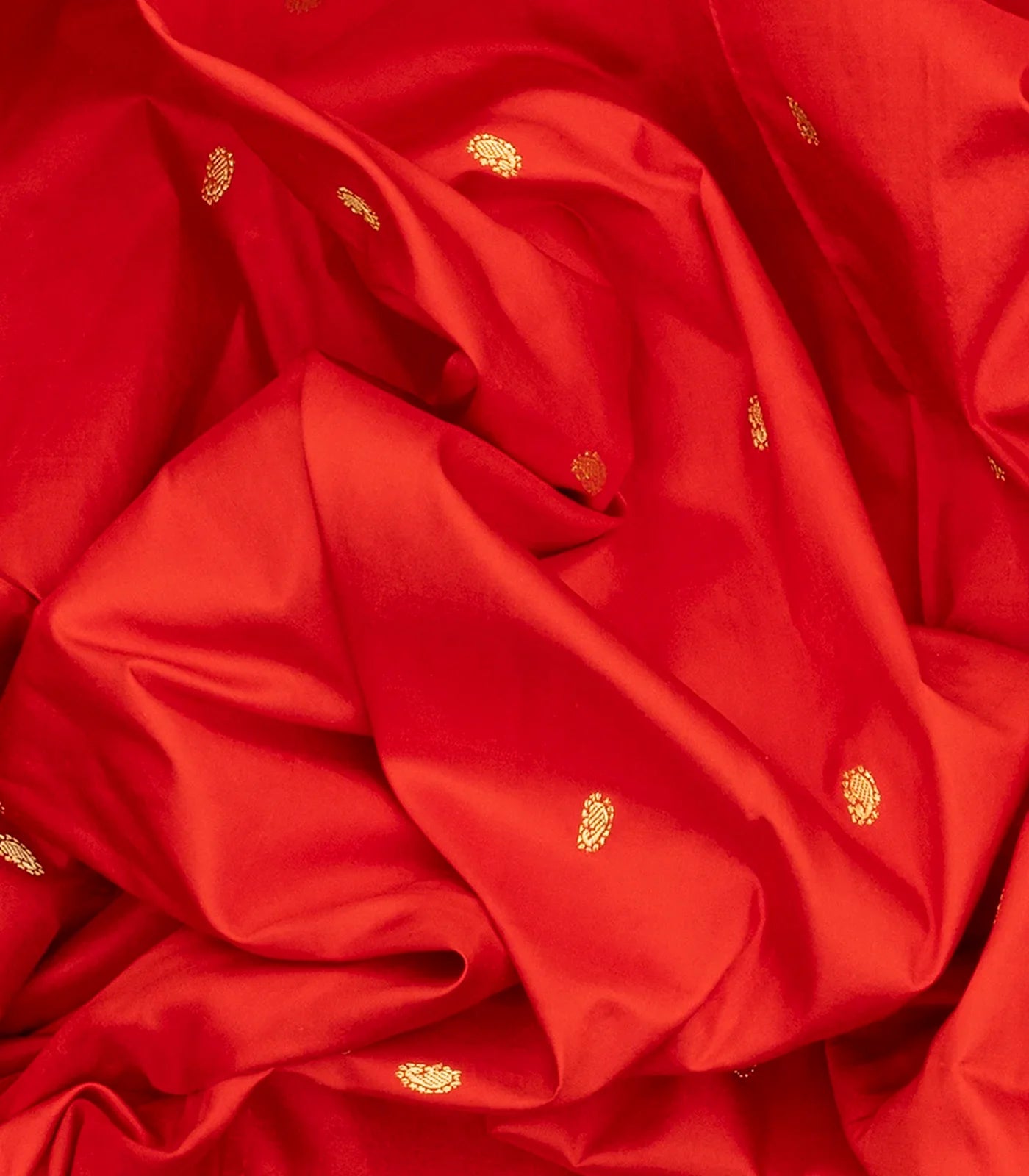 Red Handloom Paithani Silk Saree With Zari Buttas-Red