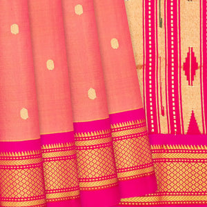 Peach Handloom Paithani Silk Saree With Coin Zari Buttas-Peach