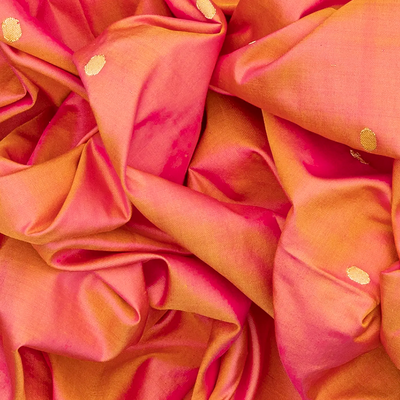Peach Handloom Paithani Silk Saree With Coin Zari Buttas-Peach
