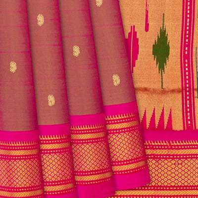 Brown Handloom Paithani Silk Saree With Mango Buttas-Brown