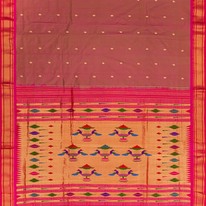 Brown Handloom Paithani Silk Saree With Mango Buttas-Brown
