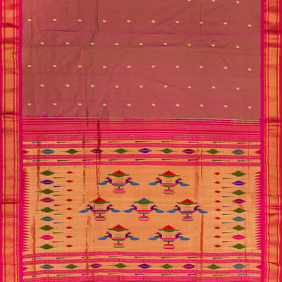 Brown Handloom Paithani Silk Saree With Mango Buttas-Brown
