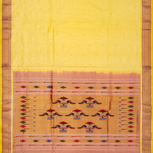 Sandal Handloom Paithani Silk Saree With Mango Buttas-Sandal