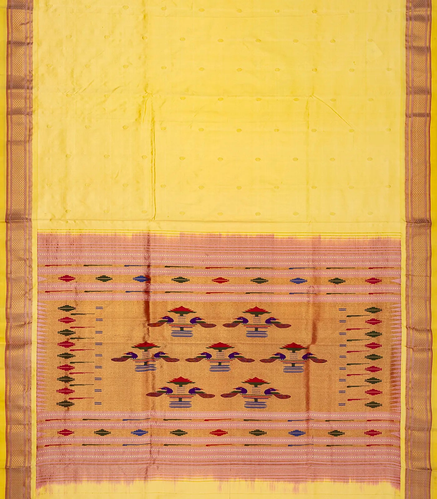 Sandal Handloom Paithani Silk Saree With Mango Buttas-Sandal