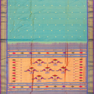 Light Blue Handloom Paithani Silk Saree With Coin Buttas-Light Blue