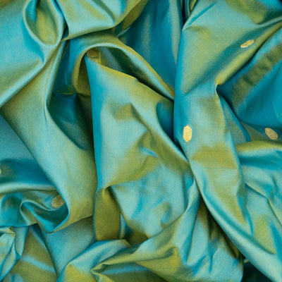 Light Blue Handloom Paithani Silk Saree With Coin Buttas-Light Blue