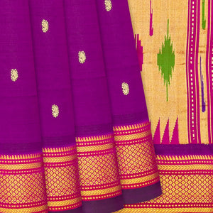 Magenta Handloom Paithani Silk Saree With Mango Buttas-Magenta