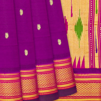 Magenta Handloom Paithani Silk Saree With Mango Buttas-Magenta