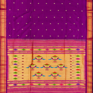 Magenta Handloom Paithani Silk Saree With Mango Buttas-Magenta