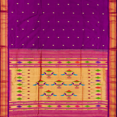 Magenta Handloom Paithani Silk Saree With Mango Buttas-Magenta