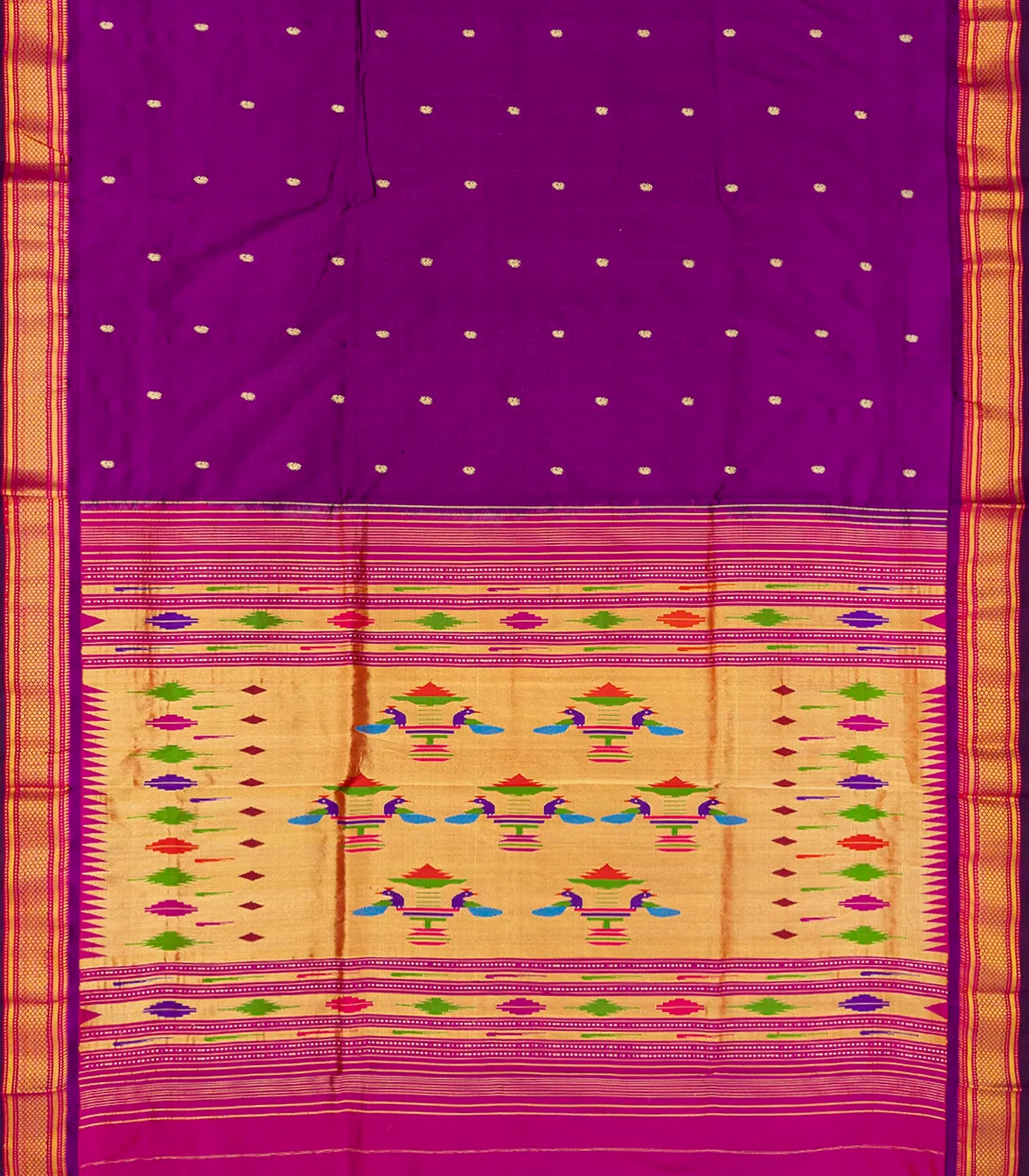 Magenta Handloom Paithani Silk Saree With Mango Buttas-Magenta