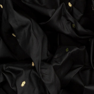Black Handloom Paithani Silk Saree With Mango Buttas-Black