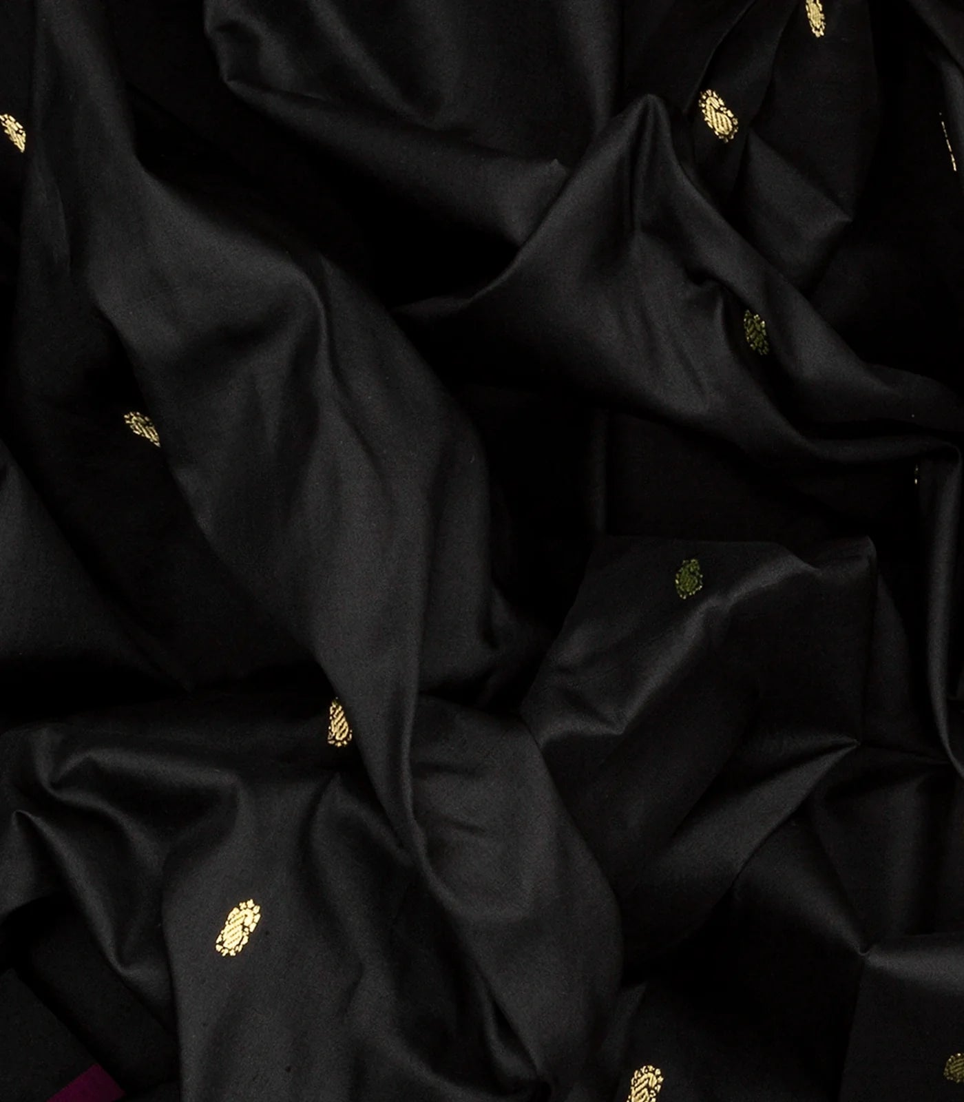 Black Handloom Paithani Silk Saree With Mango Buttas-Black