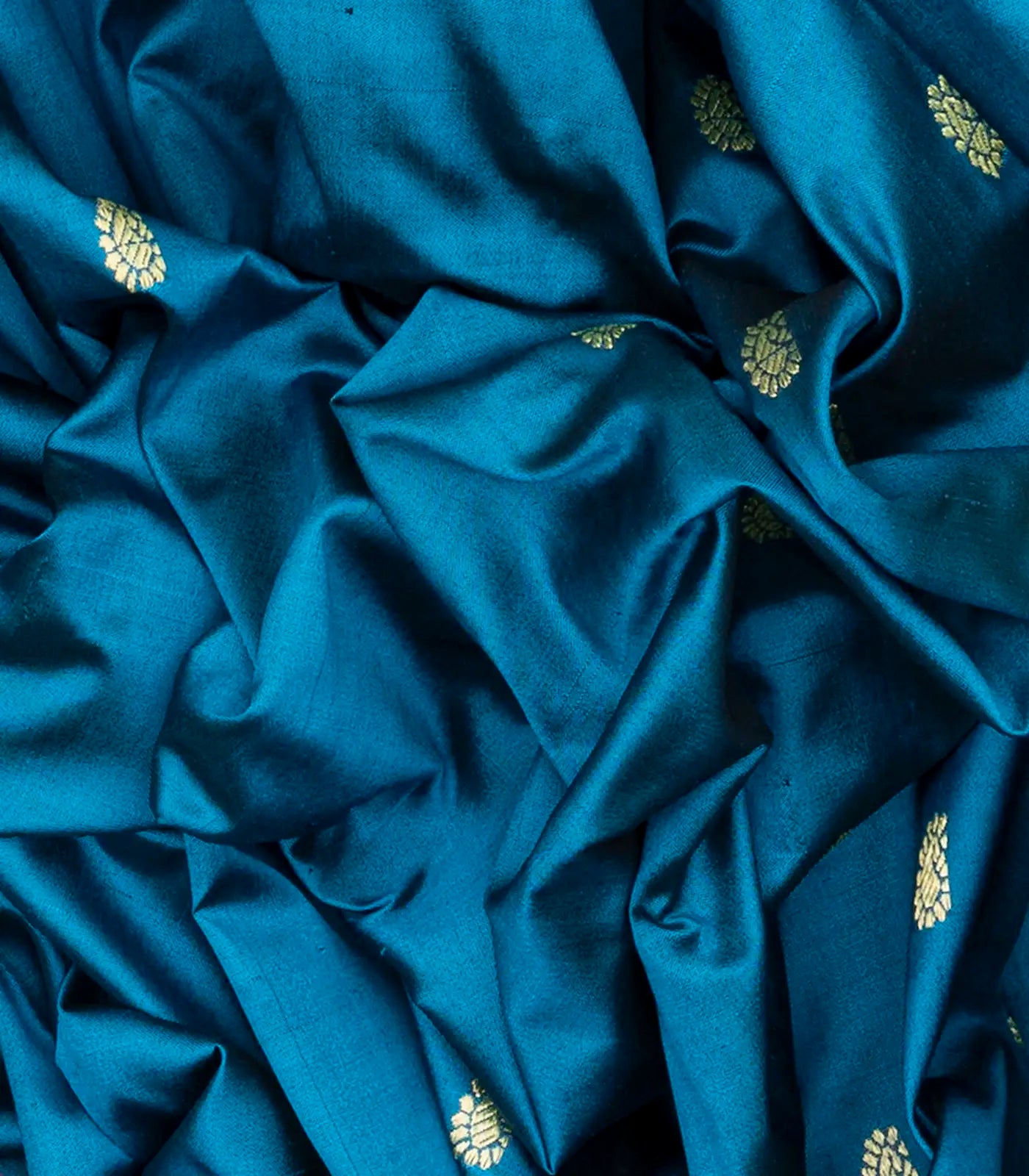 Light Blue Handloom Paithani Silk Saree With Peacock Buttas-Light Blue