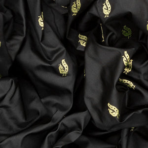 Black Handloom Paithani Silk Saree With Peacock Buttas-Black