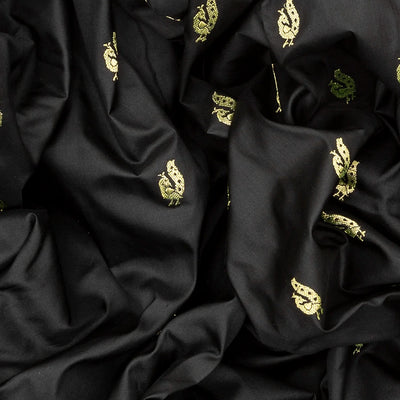 Black Handloom Paithani Silk Saree With Peacock Buttas-Black
