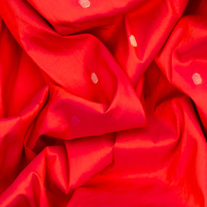 Red Handloom Paithani Silk Saree With Coin Buttas & Temple Border-Red