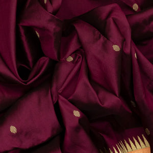 Maroon Handloom Paithani Silk Saree With Coin Buttas & Temple Border-Maroon