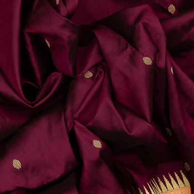 Maroon Handloom Paithani Silk Saree With Coin Buttas & Temple Border-Maroon