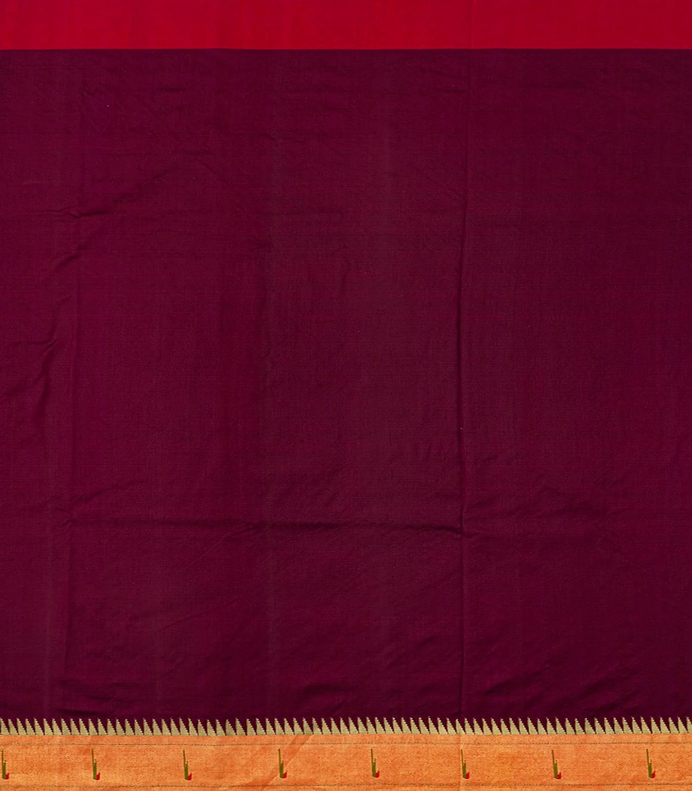 Maroon Handloom Paithani Silk Saree With Coin Buttas & Temple Border-Maroon