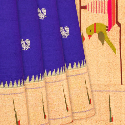 Purple Handloom Paithani Silk Saree With Annam Buttas & Temple Border-Purple