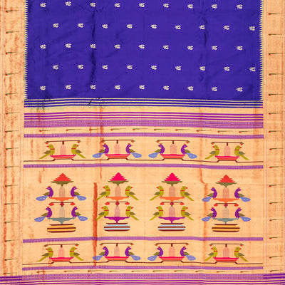 Purple Handloom Paithani Silk Saree With Annam Buttas & Temple Border-Purple