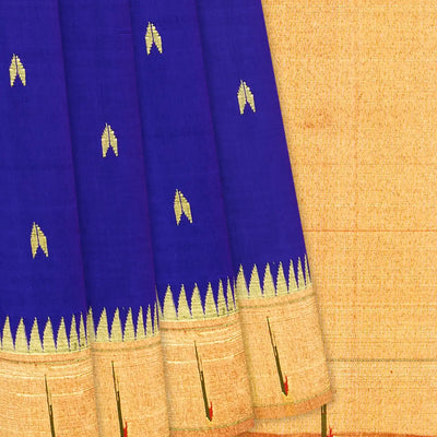 Purple Handloom Paithani Silk Saree With Zari Buttas & Temple Border-Purple