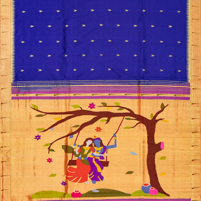 Purple Handloom Paithani Silk Saree With Zari Buttas & Temple Border-Purple